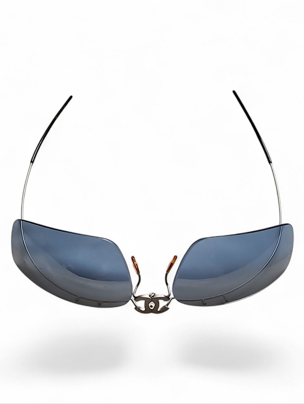 CHANEL Rimless Sunglasses with Blue-Gray Lenses and Silver Temples
